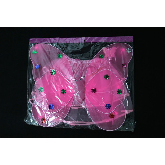 Đồ chơi Trung Thu bộ đầy đủ Cánh bướm kép CÓ ĐÈN  led và CHÂN VÁY bờm gậy phép cho bé chơi hóa trang