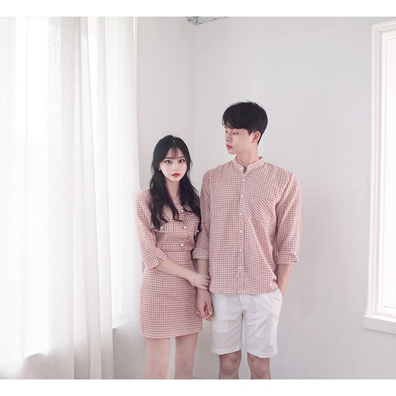 Áo cặp nam nữ ❤FREESHIP❤ Áo cặp váy sơ mi caro thời trang Hàn Quốc AV77