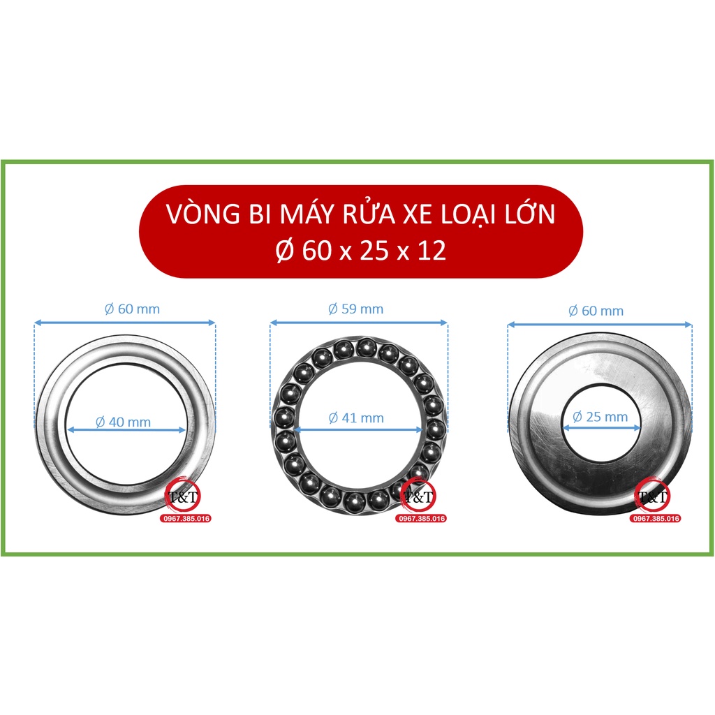 VÒNG BI MÁY RỬA XE GIA ĐÌNH 3 LOẠI CỠ 52, 55, VÀ 60 mm.