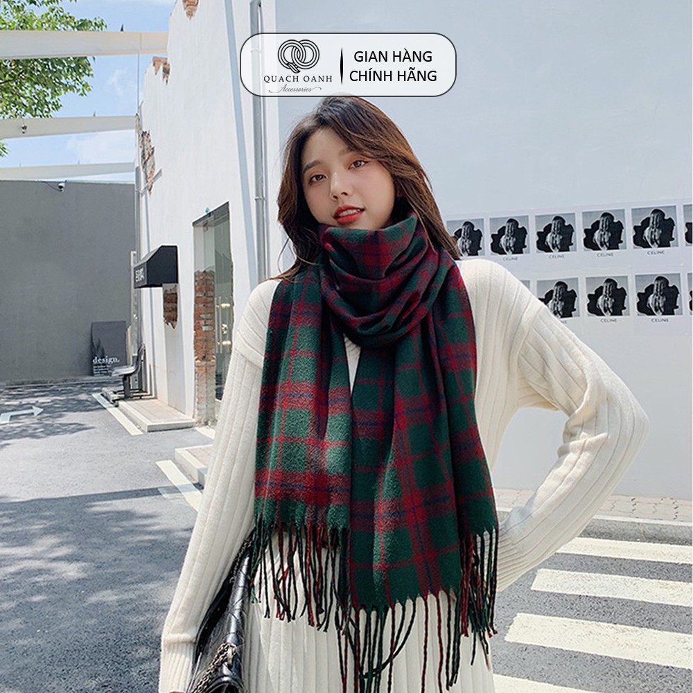 Khăn quàng cổ QO ACCESSORIES cashmere kẻ sọc tua rua cho bạn gái KH09