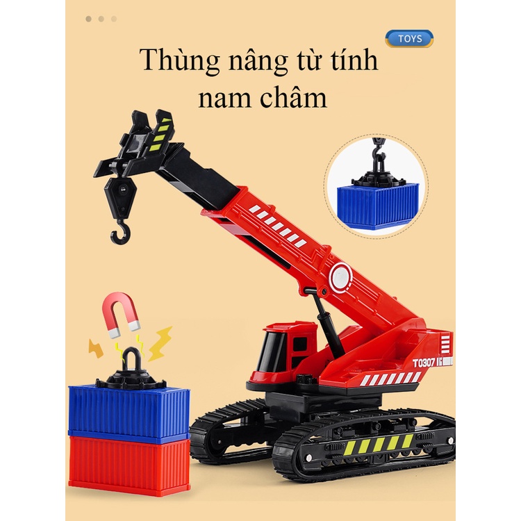 Đồ chơi mô hình xe cẩu tự hành KAVY có bánh xích kèm 2 thùng chứa hút nam châm