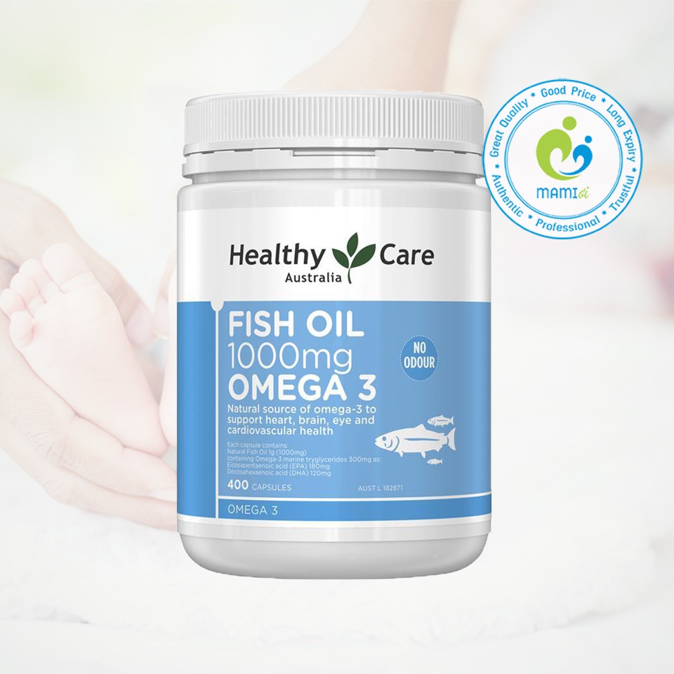 Viên dầu cá (400v) bổ sung DHA, tốt cho xương khớp cho người từ 6 tuổi trở lên Healthy Care Fish Oil Omega-3 1000mg, Úc