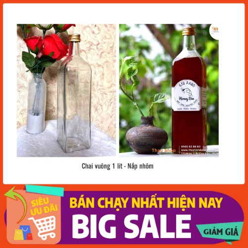 ❣️ CHAI THỦY TINH VUÔNG 1 LÍT NẮP NHÔM ❣️