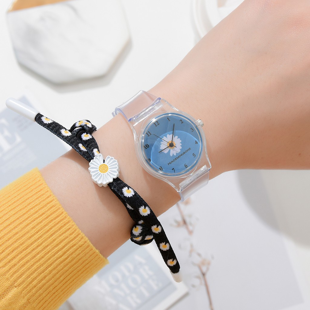 Đồng Hồ LVPAI Dành Cho Nữ Mặt Thạch Anh Dây Silicon Trong Suốt Họa Tiết Hoa Cúc | BigBuy360 - bigbuy360.vn