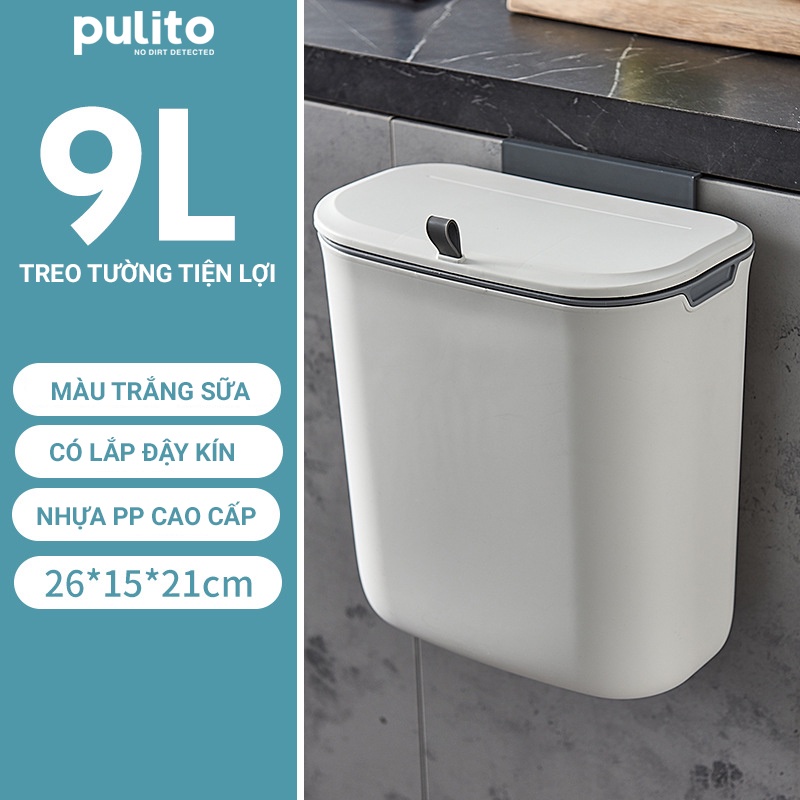 Thùng rác treo tủ bếp thông minh có nắp đậy, thùng rác đa năng dán tường Pulito TC-01