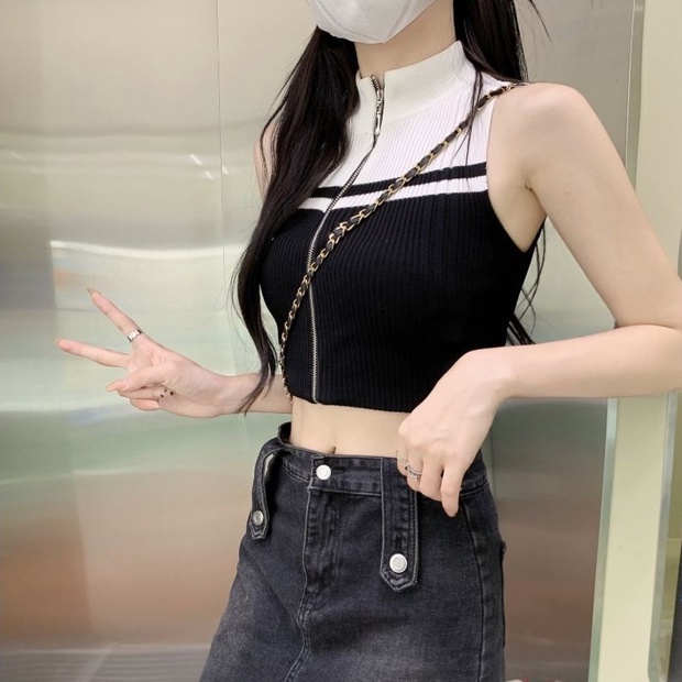 【Hana and Alice】Áo Cardigan Dệt Kim Sát Nách Hở Eo Dễ Phối Đồ