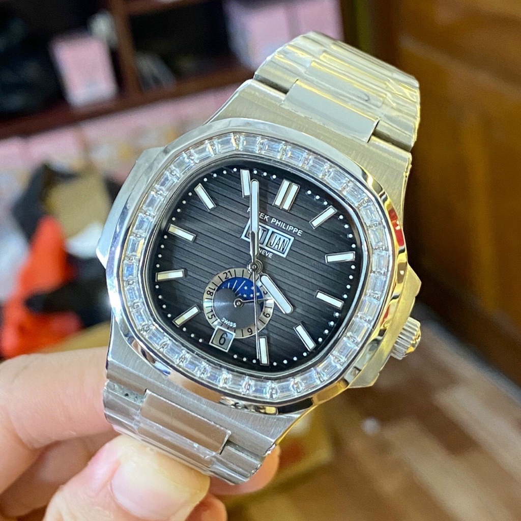 Đồng Hồ Nam Patek Philippe Nautilus PA535 Case 40mm Viền Đá dài Máy Cơ Automatic Nhật