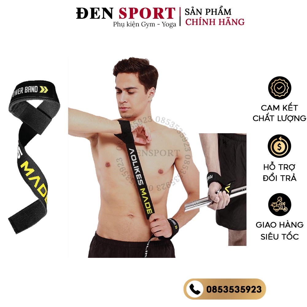 Dây kéo Lưng Lifting Straps hỗ trợ tập thể hình ĐenSport, Dây kéo lưng tập Gym AOLIKES