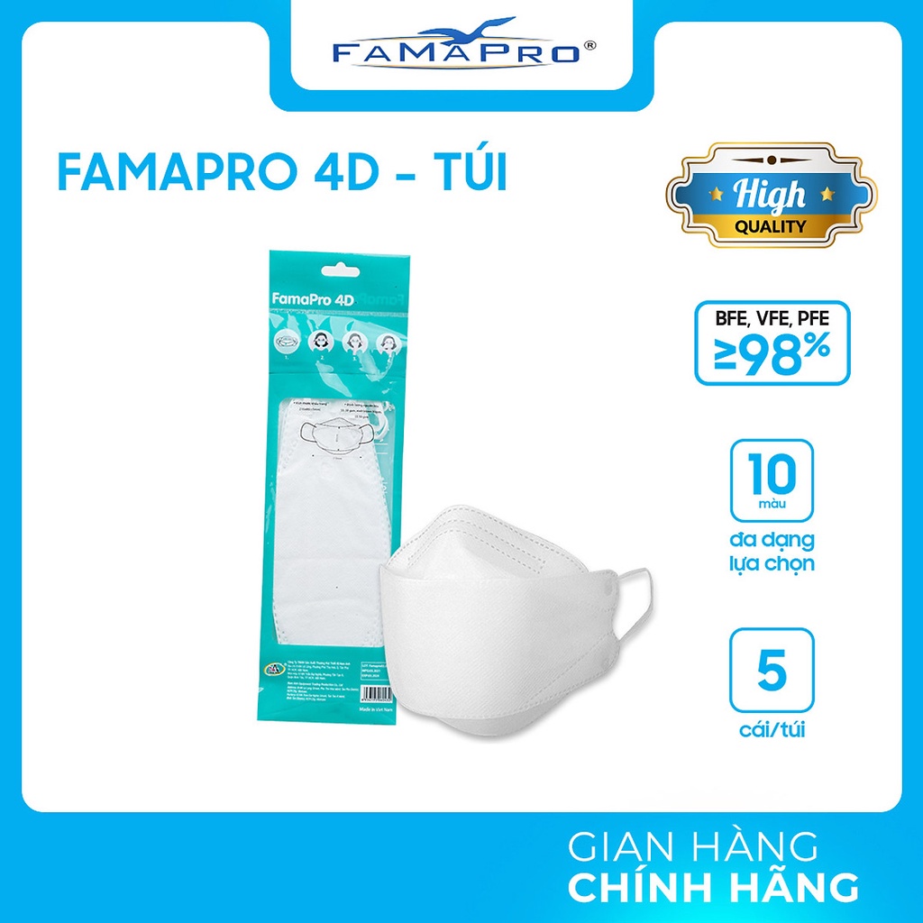 [TÚI - FAMAPRO 4D] - Khẩu trang y tế kháng khuẩn cao cấp Famapro 4D tiêu chuẩn KF94 (5 cái/ túi)