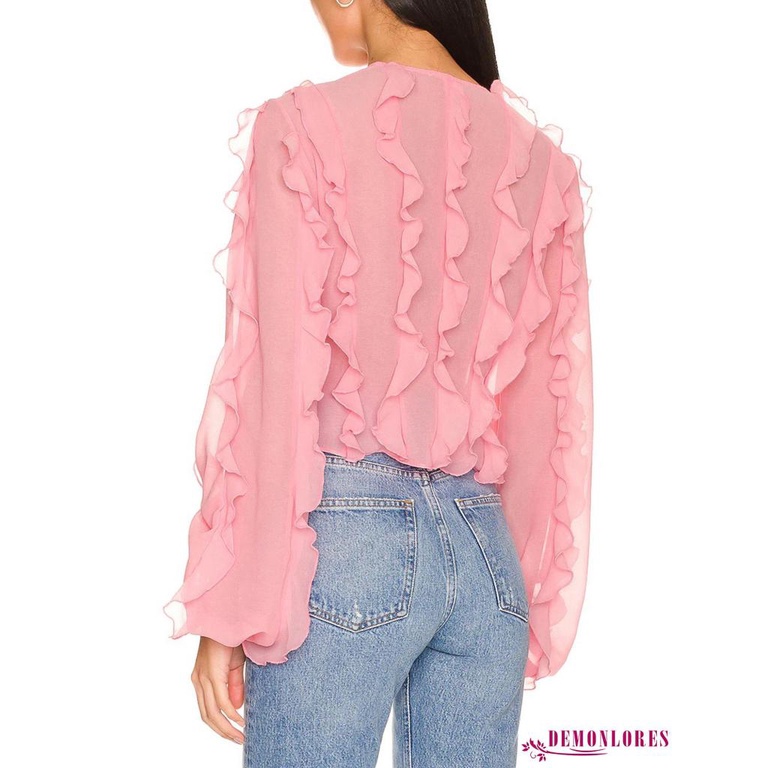 Áo Cardigan Tay Dài Cổ Tròn Nhún Bèo Màu Trơn Thời Trang Cho Nữ