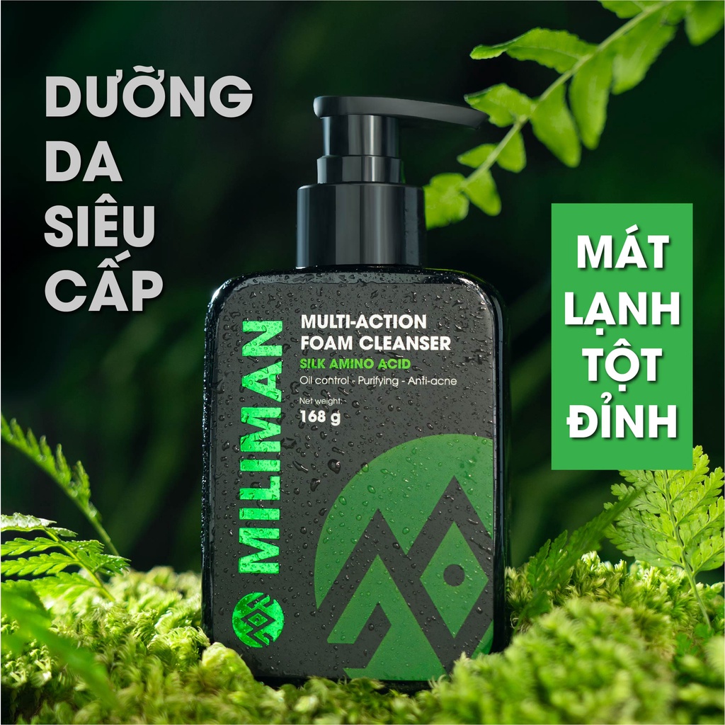 {Tặng xịt thơm miệng} Combo 3 Chai Sữa Rửa Mặt Nam Da Dầu Trắng Da Ngừa Mụn MILIMAN Multi – Action Foam Cleanser 168g