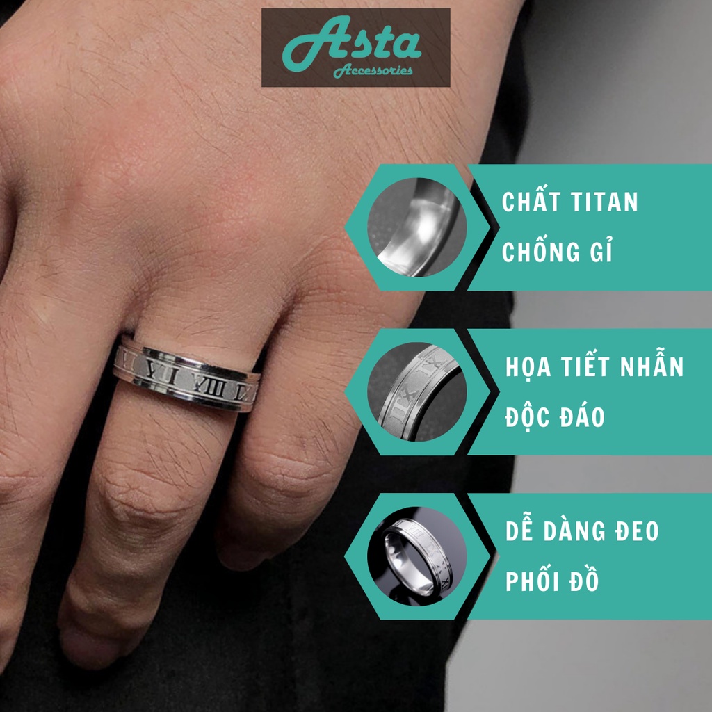 Nhẫn nam nữ màu bạc tròn La Mã Asta Accessories thời trang unisex chất liệu Titan đẹp đơn giản không gỉ - Nhẫn La Mã