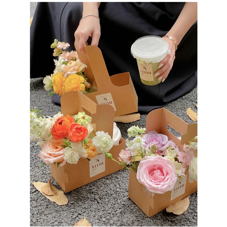 Túi kraft 2 ngăn đựng hoa, nước uống, gói hoa làm quà tặng