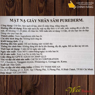 Mặt Nạ Giấy Dưỡng Da Nhân Sâm Purederm [01 Miếng/Gói] [Hàn Quốc]