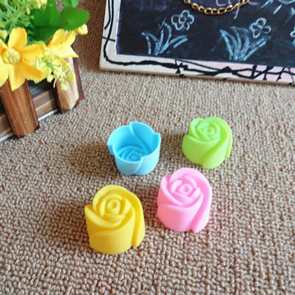 1 Khuôn Silicone Làm Bánh Muffin &amp; Socola Hình Hoa Hồng 8 Cái