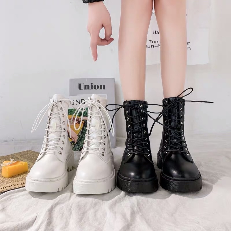 Boots martin cổ ngắn đan dây đế răng cưa cao 5cm