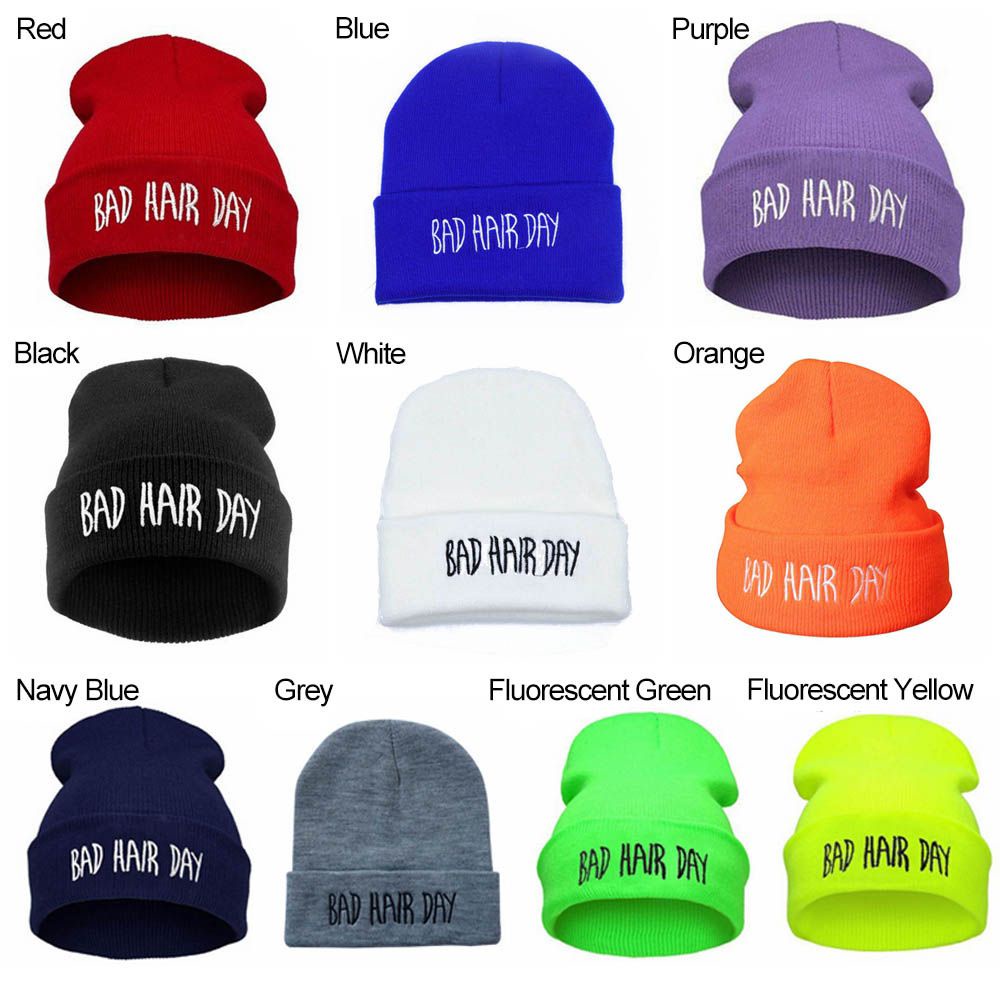 Mũ beanie Mềm Thêu Chữ Bad Hair Day Nhiều Màu Sắc Thời Trang Thu Đông Cho Nam Và Nữ