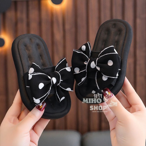 PHOM NHỎ Dép Quai Ngang Nơ Vải Chấm Bi Xinh Xắn Cho Bé