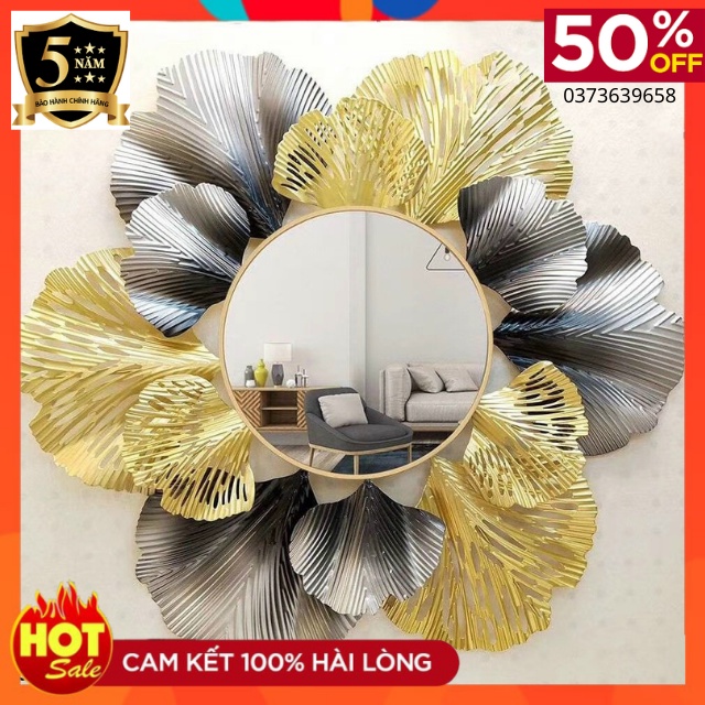 Gương Treo Tường Trang Trí Nhà Cửa Thân Kim Loại Mạ Vàng Mã 988-Gương Soi Phong Thủy -Decor Tường phong Cách Mới-kt 70cm