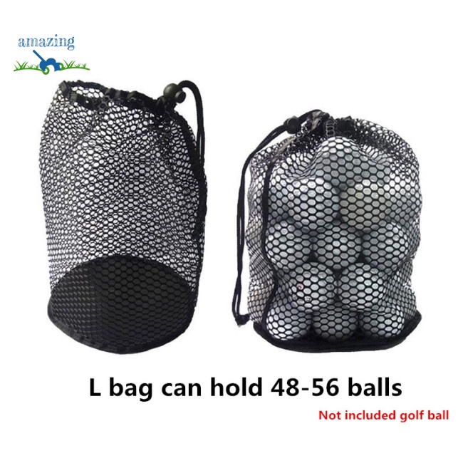 Túi Lưới Nylon Màu Đen Đựng Bóng Golf 16/32/56 Có Dây Rút Tiện Dụng