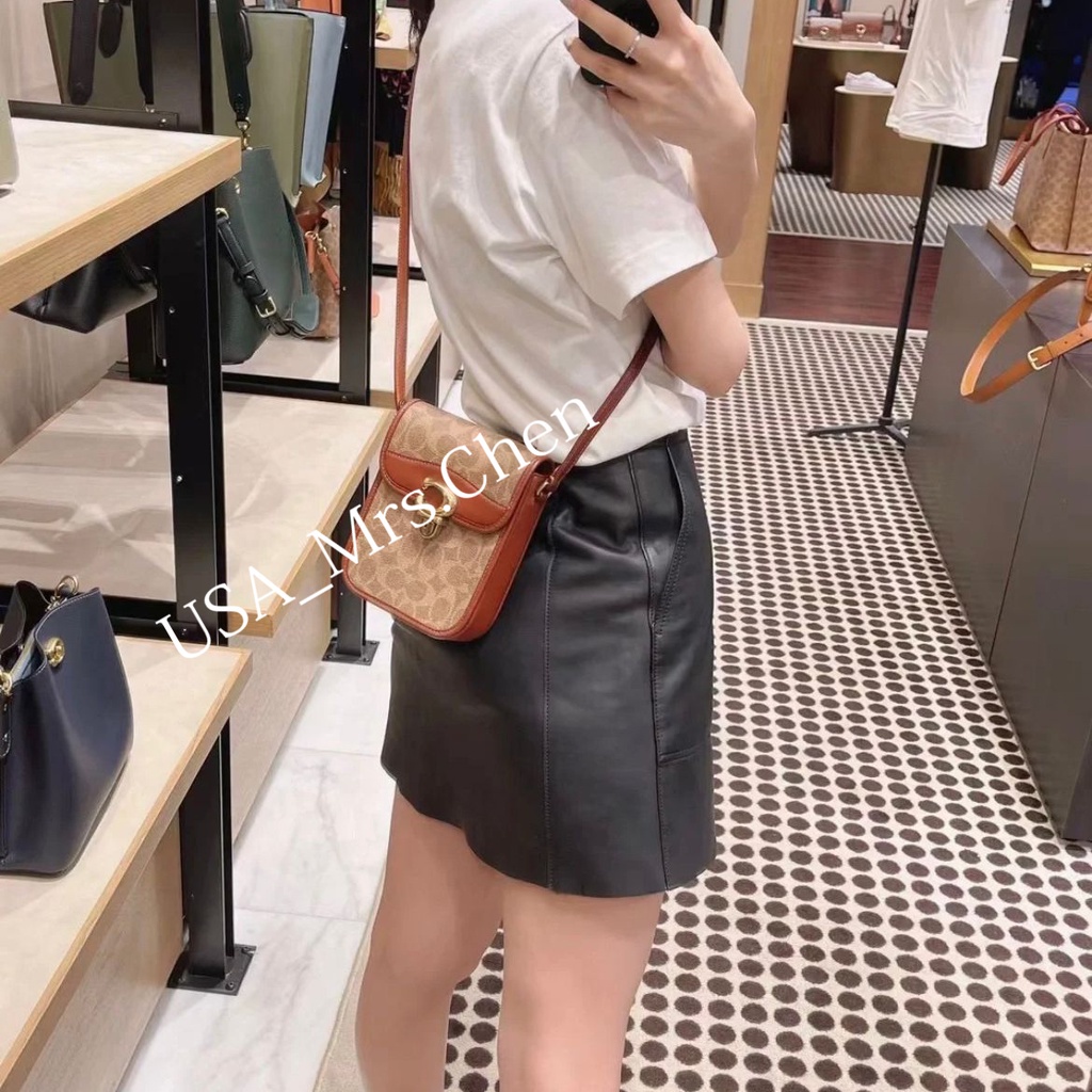 Túi COACH Studio túi điện thoại di động túi xiên túi vuông nhỏ dọc phiên bản vỗ vai Túi Messenger