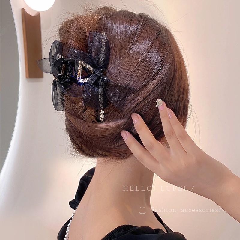 Kẹp Tóc Nơ Ren Lưới Đính Đá Phong Cách Hàn Quốc Thời Trang Cho Nữ