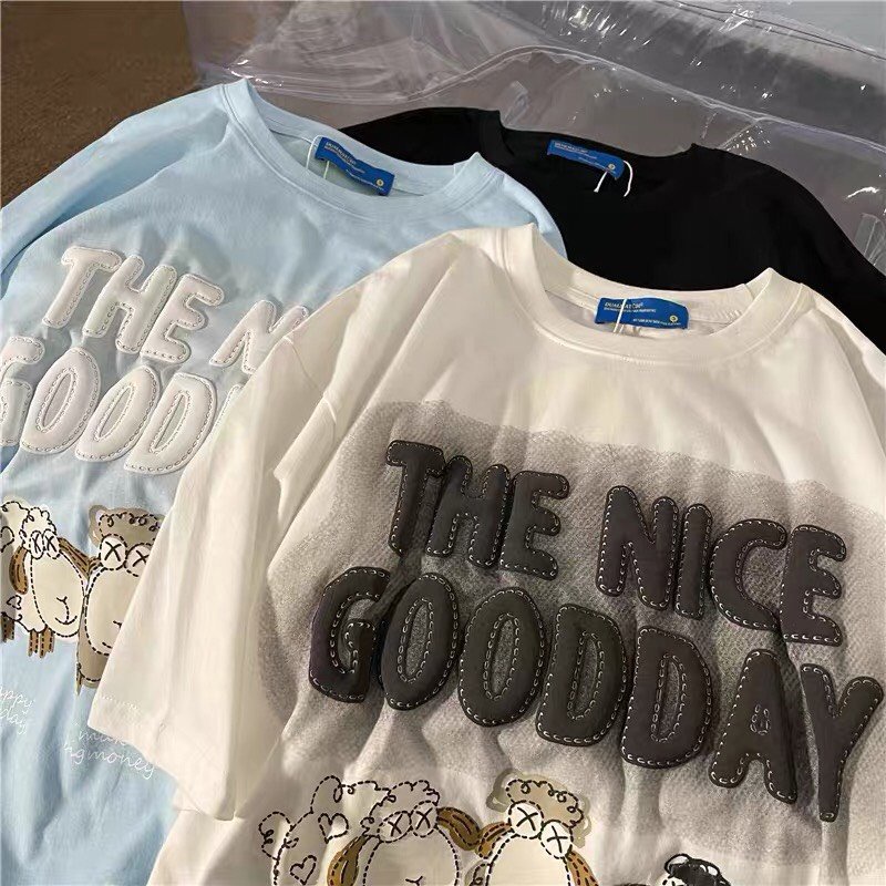 Áo Phông Cổ Tròn Cộc Tay Hình Cừu Goodday 3 Màu