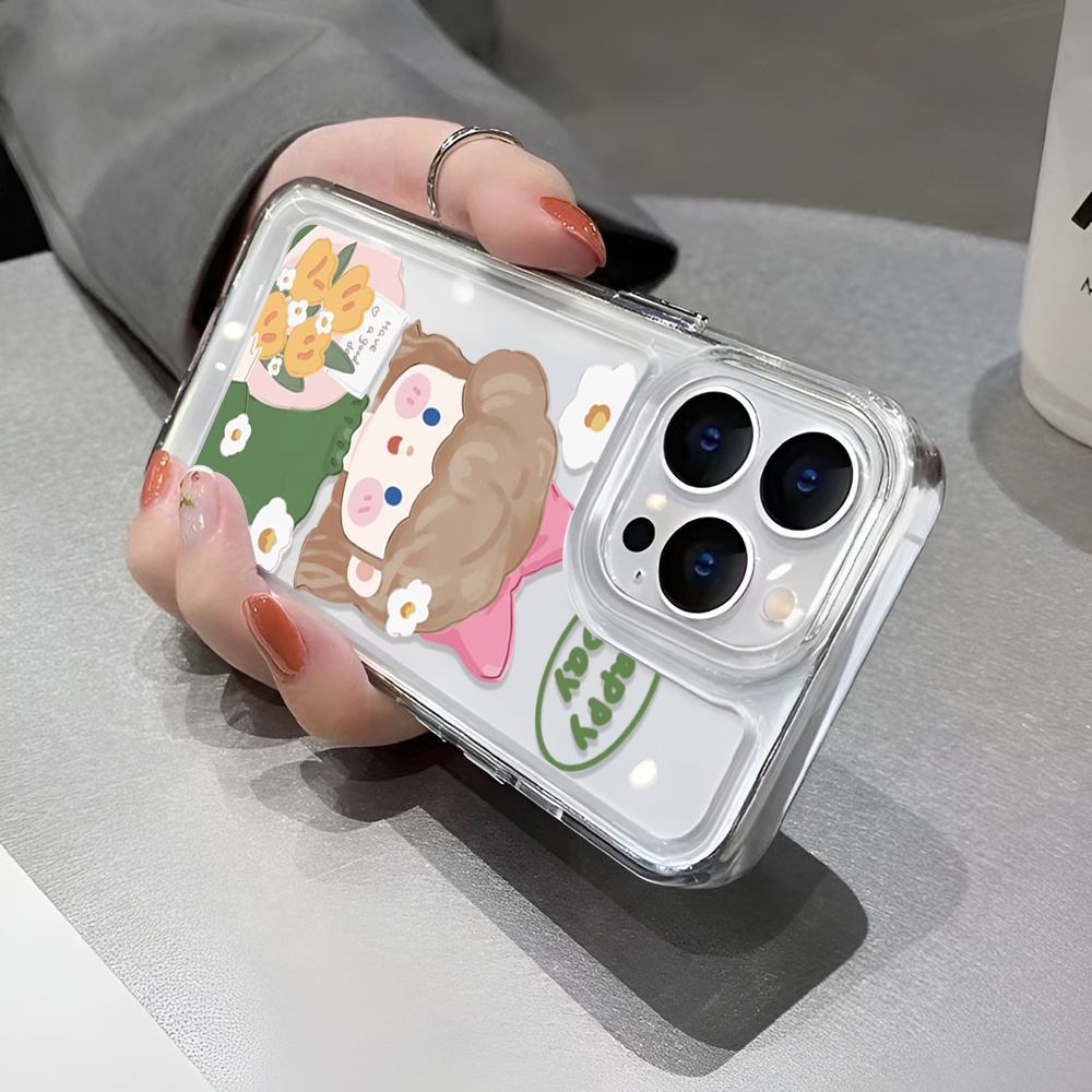 Ốp Điện Thoại Trong Suốt Hình Cô Gái Bó Hoa Cho iphone 14ProMax 14Plus 13 11 12 7Plus X XR XS Max
