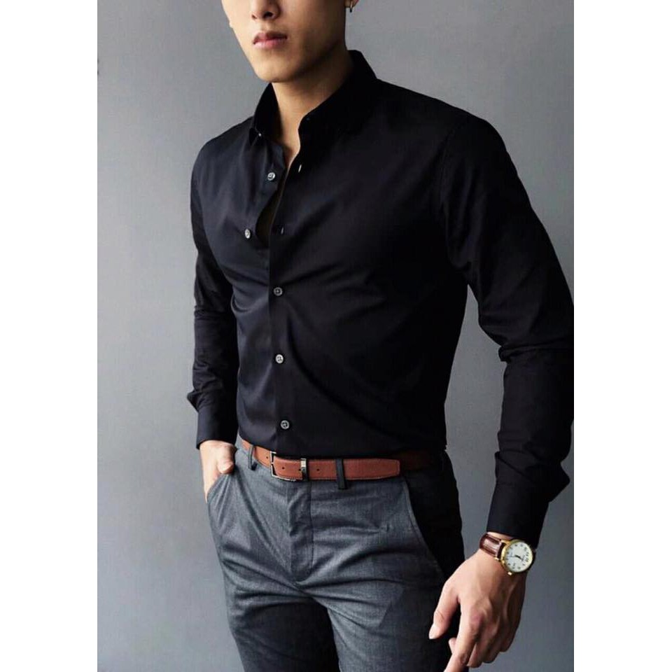 Áo sơ mi lụa đen lịch lãm