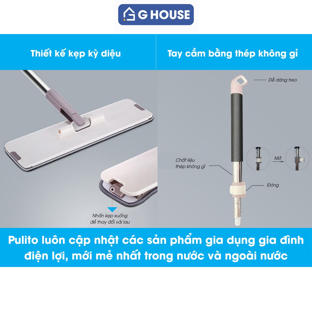 Bộ lau nhà tự vắt thông minh xoay 360, tặng 2 miếng lau Pulito  BLN-S6