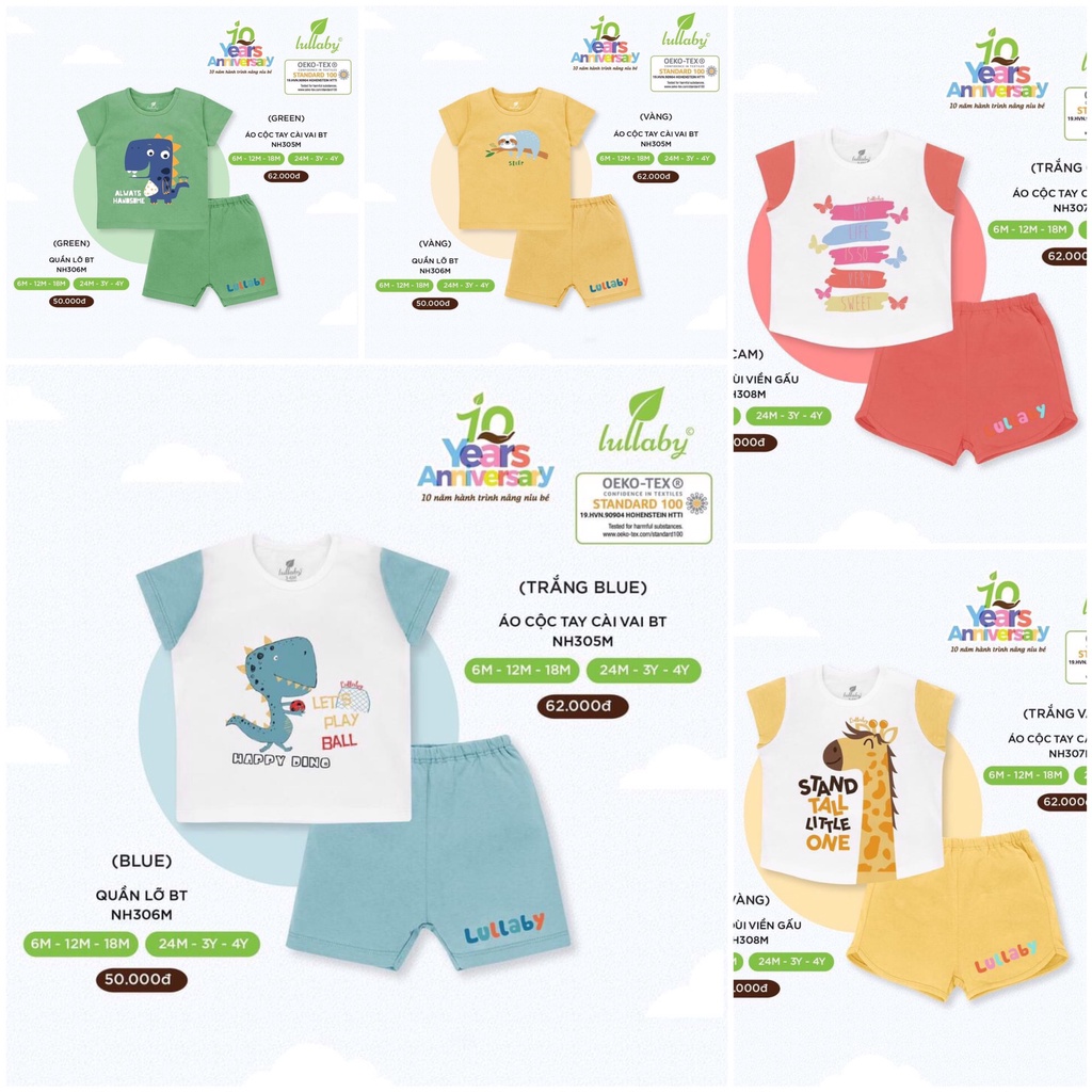 [CHÍNH HÃNG]Bộ cộc tay cài vai chất cotton cao cấp an toàn cho bé họa tiết Lullaby