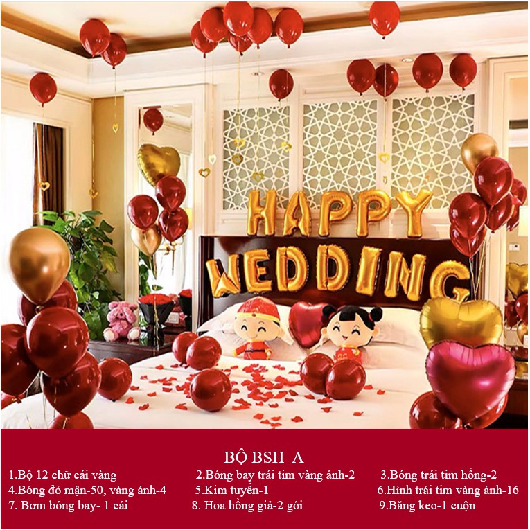 Set bóng bay trang trí phòng cưới đủ phụ kiện, dễ làm [Tặng kèm bơm và keo] mã BSH B