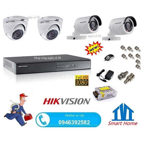 Bộ 4 Camera Hikvision Full HD 1080P | BigBuy360 - bigbuy360.vn