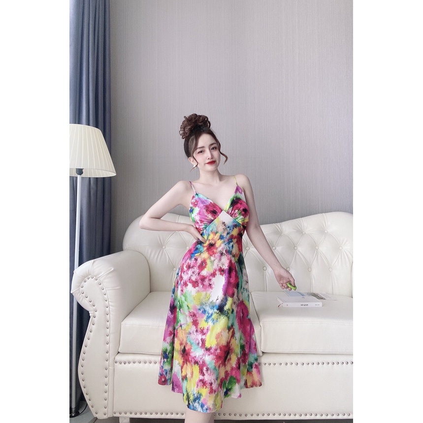 Váy lụa ngủ sexy hai dây có mút ngực - Đầm ngủ mặc nhà có mút ngực lụa Latin cao cấp