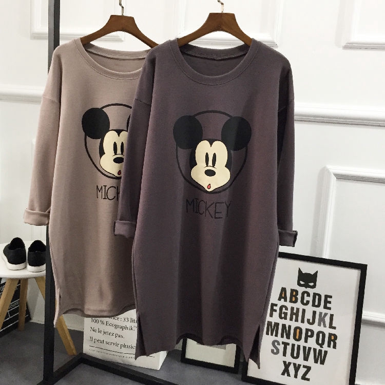 Mới Áo Thun Nữ Tay Dài Dáng Rộng In Hình Chuột Mickey Phong Cách Hàn Quốc