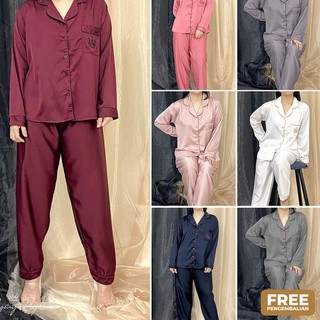 ♥ Bộ đồ ngủ vải Satin tay dài kiểu cổ điển thời trang cho nữ ♢