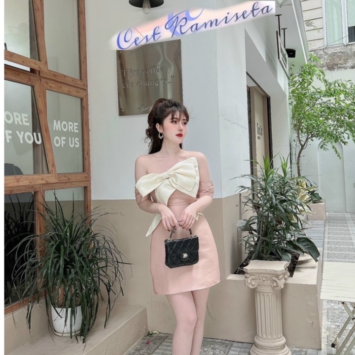 Váy tapta Cest Kamiseta thiết kế body trễ vai tiểu thư sang chảnh