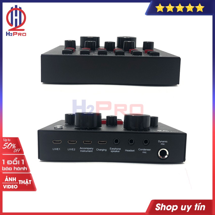 Sound card livestream v8 Bluetooth H2PRO cao cấp có AUTO-Tune (1 bộ), thu âm chuyên nghiệp, hát karaoke (tặng 3 dây 60k)