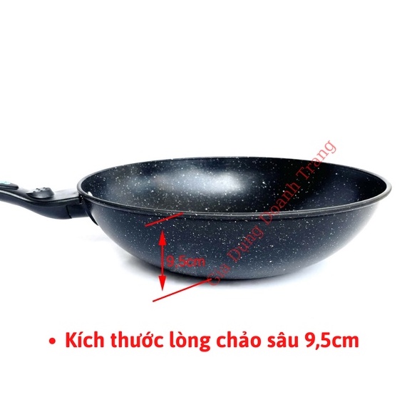 Chảo đá chống dính hàn quốc 32cm, Chảo chống dính đá Coopia hàn quốc có nắp kính (Tặng kèm thìa gỗ)