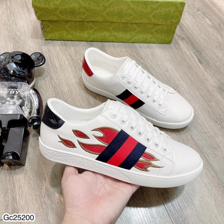 [Sẵn Hàng] Giày Nam Buộc Dây GC Thêu Ong Đế Cao Su - Giày Sneaker Gc Trắng Cao Cấp