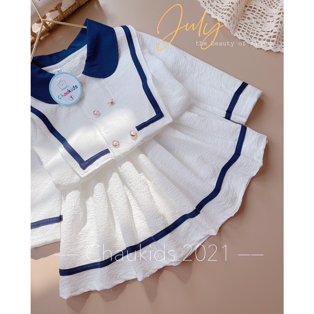 Set áo kèm cv trắng phối viền bé gái - BM_BABYSHOP