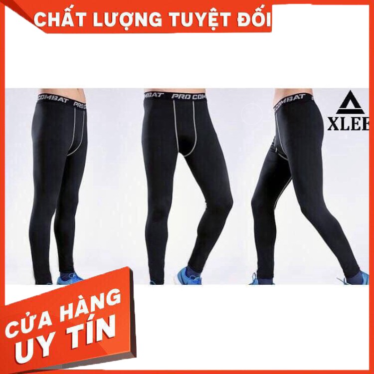 [FREESHIP] QUẦN GIỮ NHIỆT COMBAT PRO LEGGING TẬP GYM NAM DÁNG DÀI MÀU ĐEN