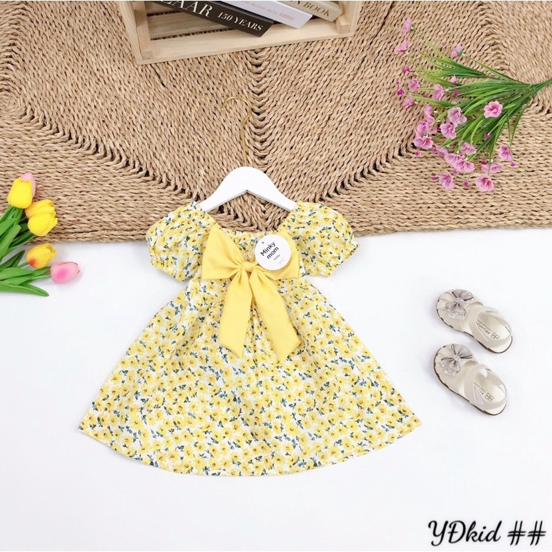 Váy thô hoa nơ lụa cực xinh cho bé gái - VTHNL