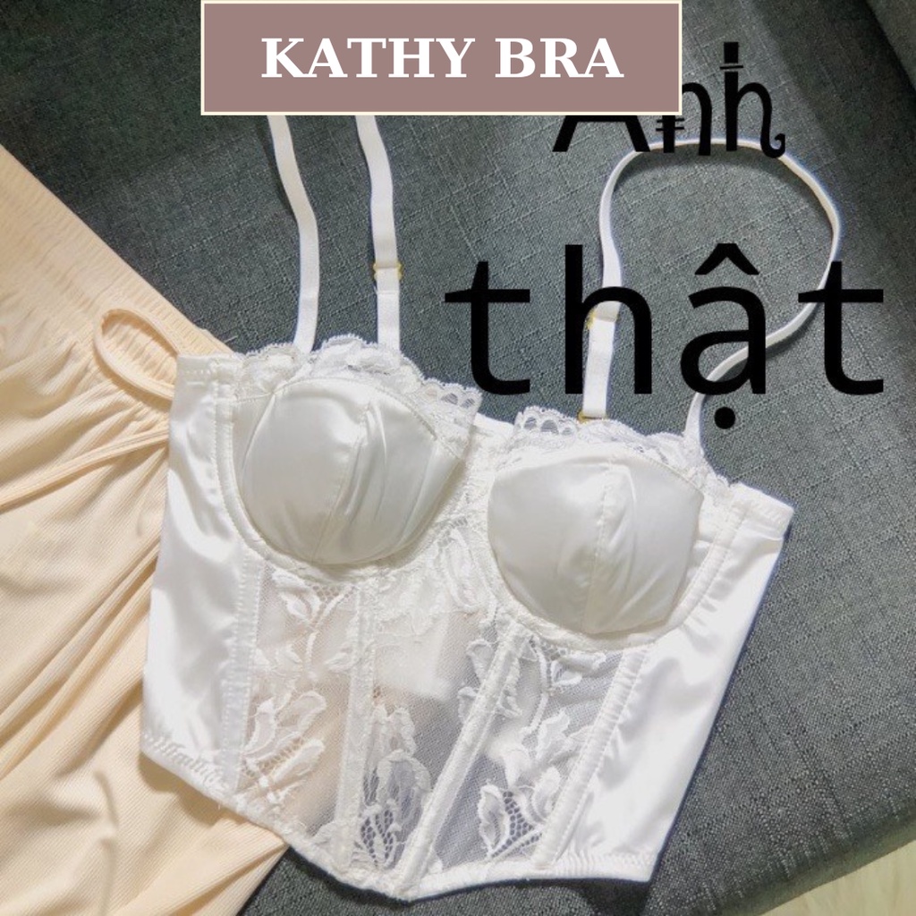 A42 Áo Corset KATHY BRA Chất Lụa Cao Cấp  2 Dây Dáng Croptop Mút Vừa Siêu Sang Chảnh QC