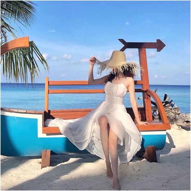 [FLASHSALE] Đầm trắng thiết kế xoè tầng cô dâu tiệc prom dạ hội, váy hai dây công chúa du lịch boho (hình thật) | BigBuy360 - bigbuy360.vn