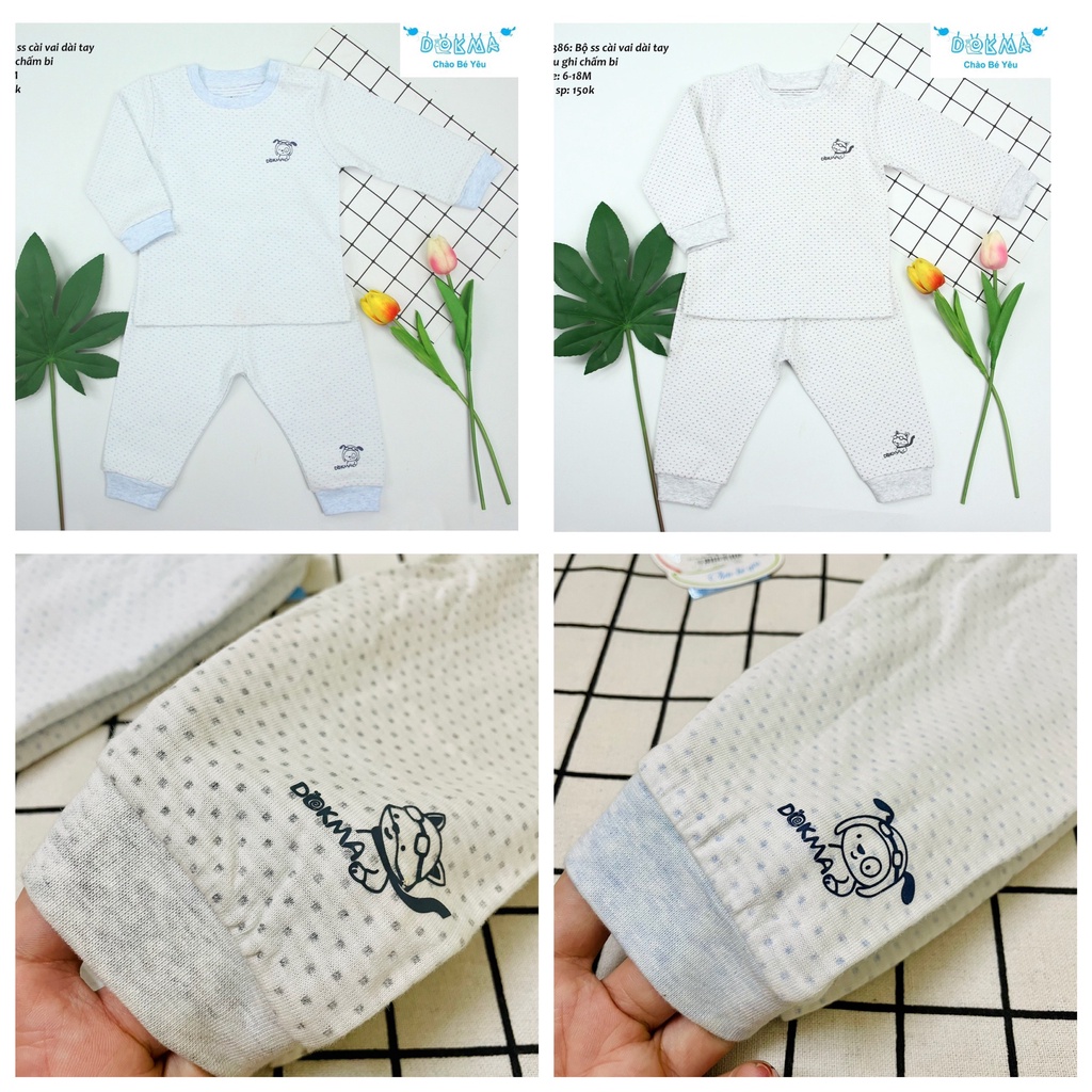 XẢ KHO - Bộ nỉ bông cài vai dài tay Dokma 3-18 tháng DB386