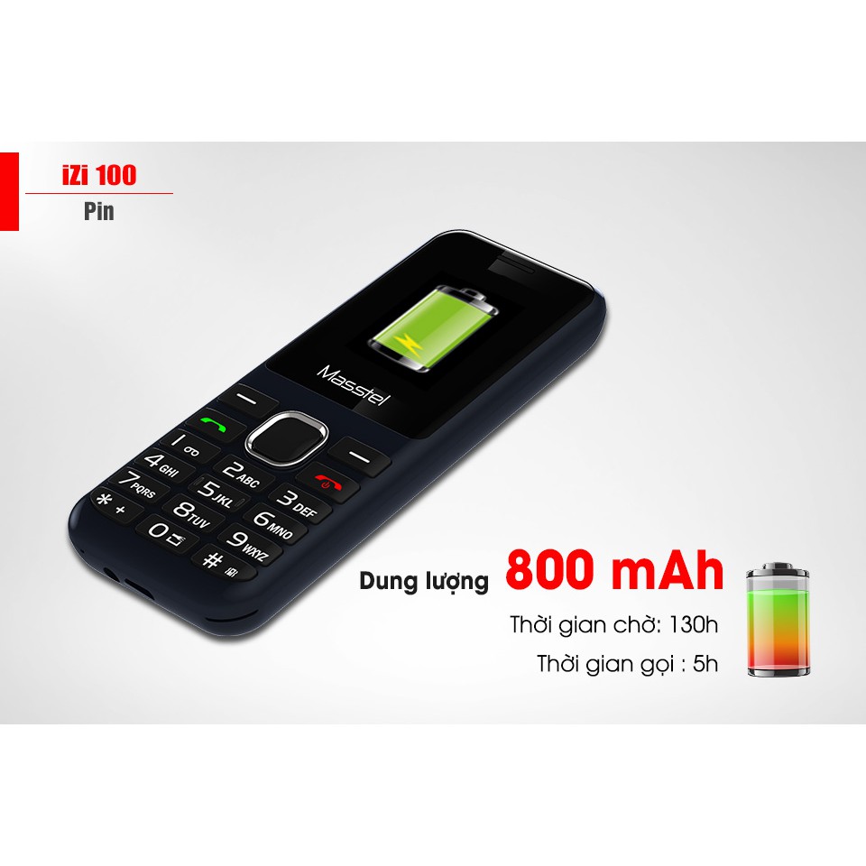 Điện Thoại 2 Sim Masstel Izi 100 Chữ To - Hàng Chính Hãng Bảo Hành 12 Tháng