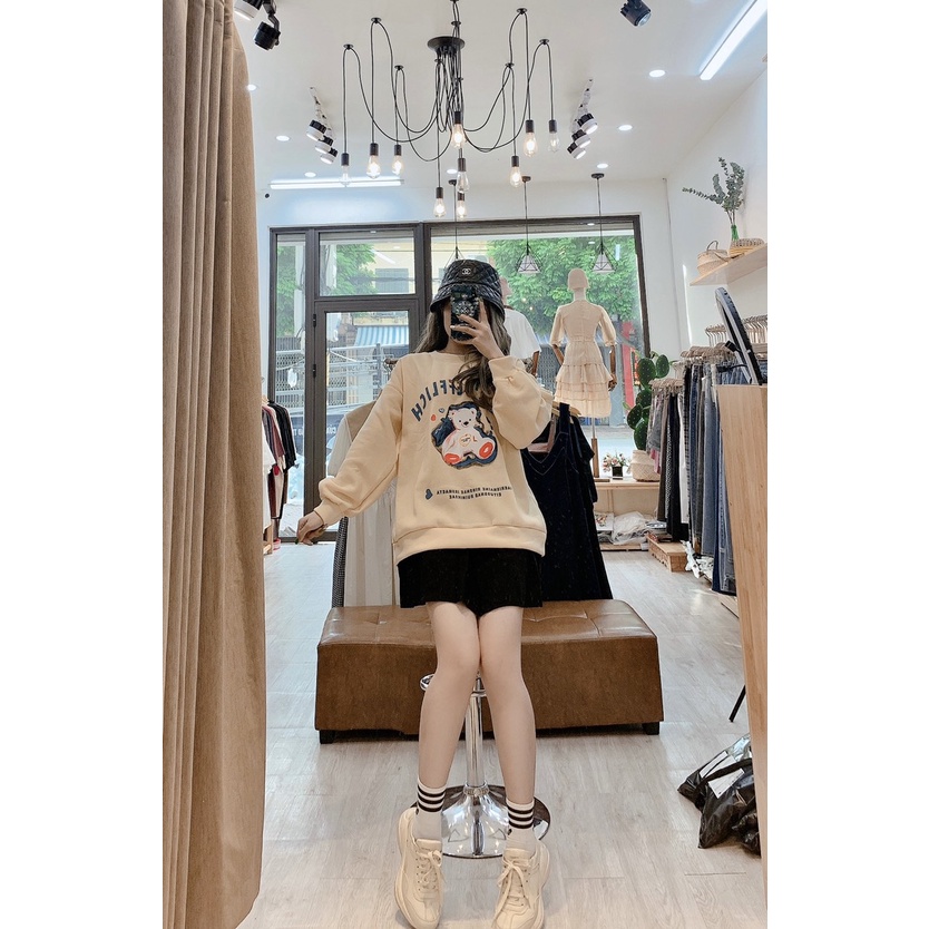 Áo nỉ sweater 2 màu hồng và be in hình gấu siêu xinh[Ảnh thật] | BigBuy360 - bigbuy360.vn