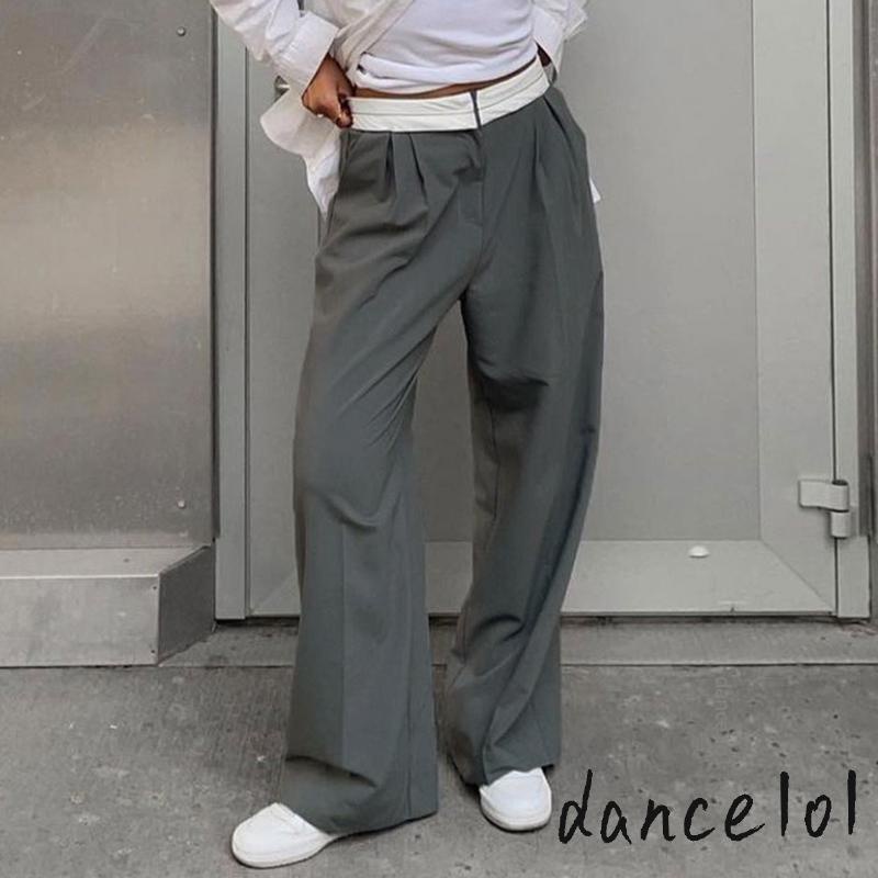 Quần Dài Ống Rộng Lưng Thấp Cài Khóa Kéo Phong Cách Vintage Thời Trang Cho Nữ 1O1