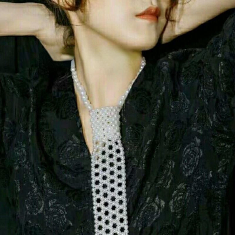 Vòng Cổ Kết Hạt Ngọc Trai Giả Thủ Công Phong Cách Vintage Dành Cho Nữ